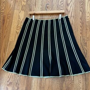 INC International Concepts Black Swingy Skirt with Green Vertical Stripes